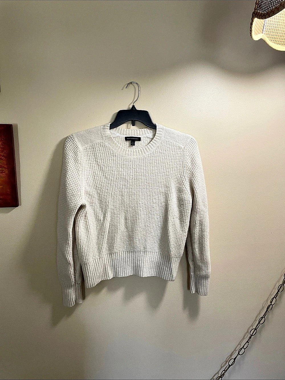 Banana Republic Cotton-Merino Waffle Patch Sweater Cream Large